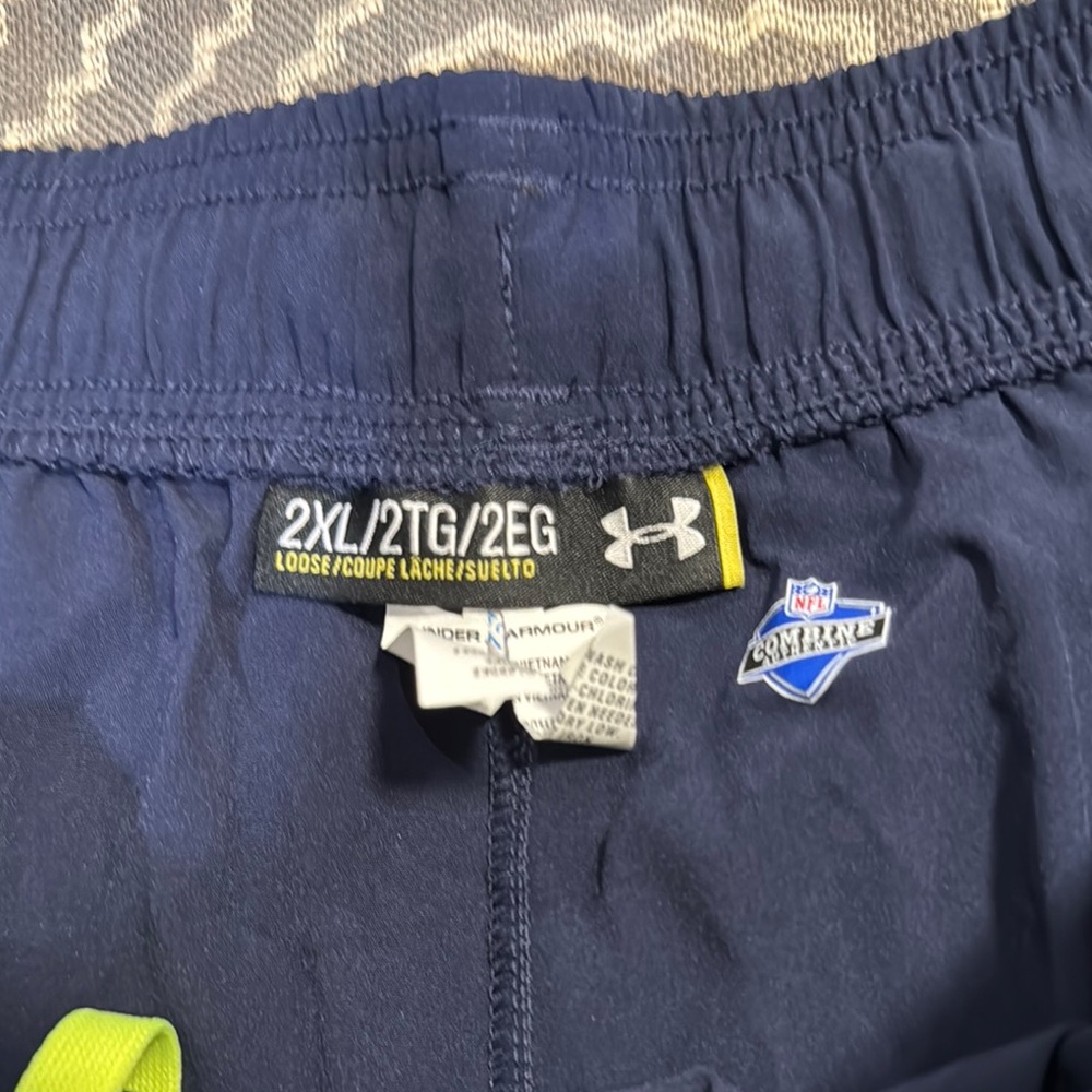 Under Armour Combine Authentic Men's Blue and Neon Yellow Athletic Shorts - Picture 2 of 6